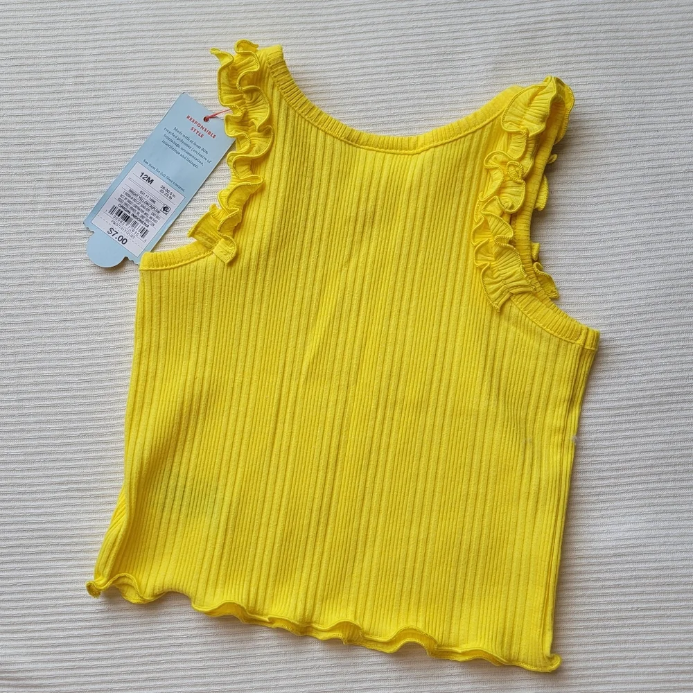 Yellow Sleveless Ribbed Ruffle Tank Top | Cat & Jack